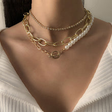 Load image into Gallery viewer, 3Pcs/Set Multi Layer Tennis Chain Pearl Beaded Toggle Clasp Choker Necklace
