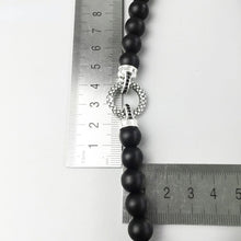 Load image into Gallery viewer, Natural Black Obsidian Beaded 925 Sterling Silver Vintage Circle Pendant Necklace
