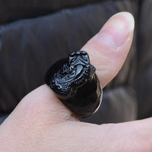 Load image into Gallery viewer, Natural Black Obsidian Fortune Piyao Engraving Protection Ring
