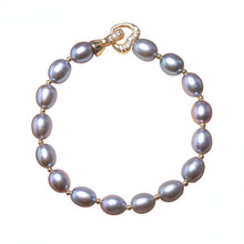 Load image into Gallery viewer, Ineffable Design Heart Clasp Natural Gray Freshwater Baroque Pearl Beaded Bracelet
