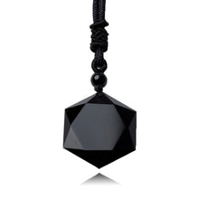 Load image into Gallery viewer, Handcrafted Natural Black Obsidian Cubic Hexagram Pendant Necklace
