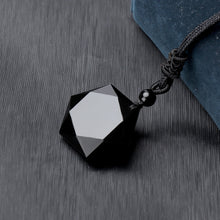 Load image into Gallery viewer, Handcrafted Natural Black Obsidian Cubic Hexagram Pendant Necklace
