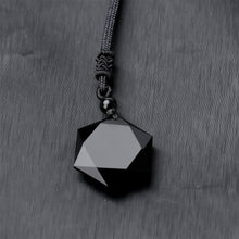 Load image into Gallery viewer, Handcrafted Natural Black Obsidian Cubic Hexagram Pendant Necklace
