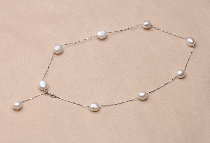 Natural Freshwater Pearl Necklace with 925 Sterling Silver Chain Necklace for Ladies