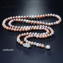 Load image into Gallery viewer, Double Strands Natural White Freshwater Pearl Beaded Long Necklace for Ladies
