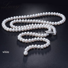 Load image into Gallery viewer, Double Strands Natural White Freshwater Pearl Beaded Long Necklace for Ladies
