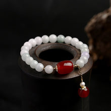 Load image into Gallery viewer, Lokaloca Handcrafted Natural Jade Beaded With Red Agate Charm Jewelry Bracelet
