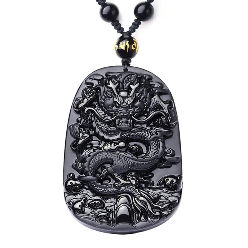 Handcrafted Natural Obsidian Dragon Pendant Necklace