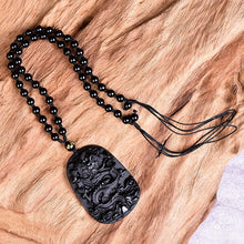 Load image into Gallery viewer, Handcrafted Natural Obsidian Dragon Pendant Necklace
