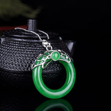 Load image into Gallery viewer, Handcrafted  Natural Green Jade Circle Pendant with 925 Sterling Silver Necklace
