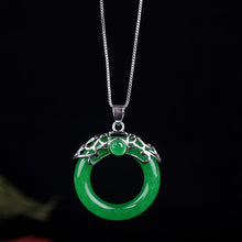 Load image into Gallery viewer, Handcrafted  Natural Green Jade Circle Pendant with 925 Sterling Silver Necklace
