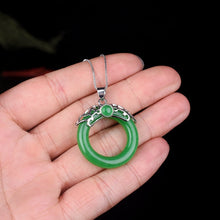 Load image into Gallery viewer, Handcrafted  Natural Green Jade Circle Pendant with 925 Sterling Silver Necklace
