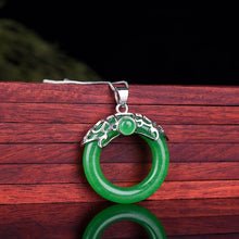 Load image into Gallery viewer, Handcrafted  Natural Green Jade Circle Pendant with 925 Sterling Silver Necklace
