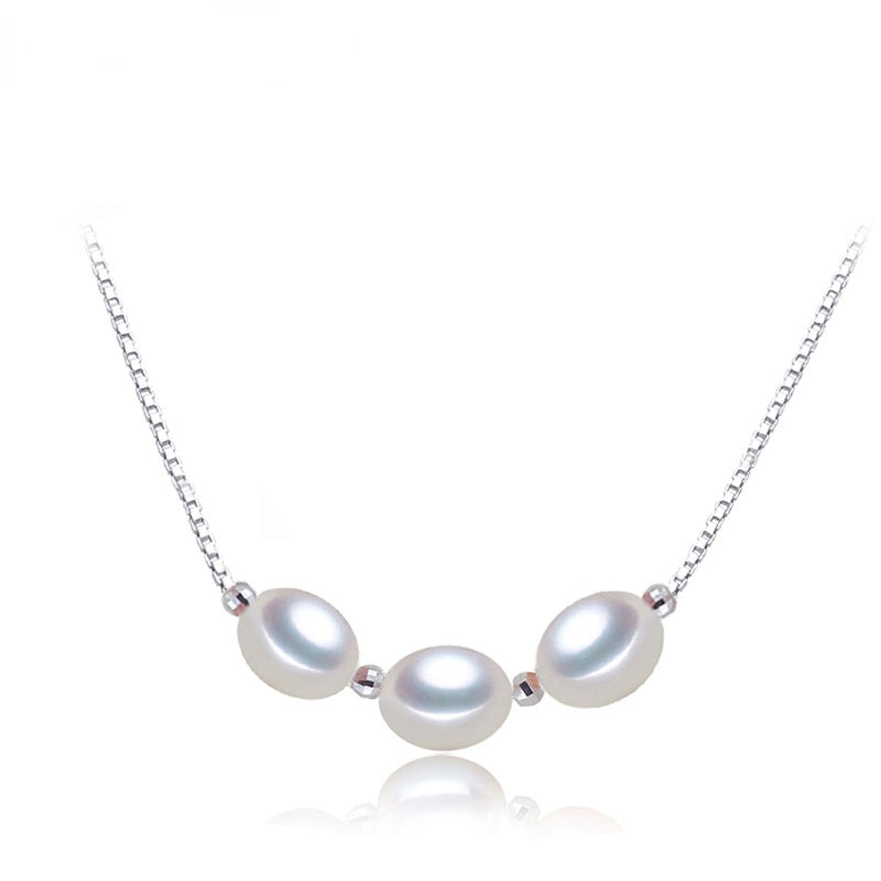 Minimalist Natural White Freshwater Pearl Bead Pendant Necklace for Ladies