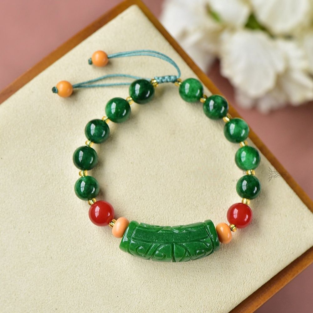 Lokaloca Handcrafted Natural Green Jade Beads Charm Bracelet Jewelry