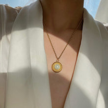 Load image into Gallery viewer, Treasure French Design 18K Gold Plated Cuban Link Chain Natural Pearl Coin Pendant Necklace
