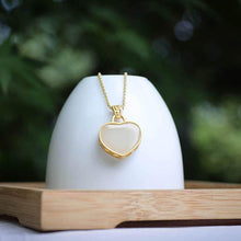 Load image into Gallery viewer, 2021 Fall New Natural Fine White Jade Love Heart-shaped Gilt Necklace Pendant Exquisite Lady Silver Jewelry
