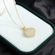 Load image into Gallery viewer, 2021 Fall New Natural Fine White Jade Love Heart-shaped Gilt Necklace Pendant Exquisite Lady Silver Jewelry
