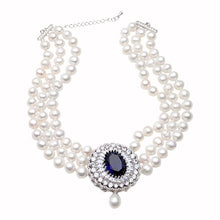 Load image into Gallery viewer, Luxury Multi Layer White Natural Freshwater Pearl Sapphire Crystal Pendant Necklace for Ladies
