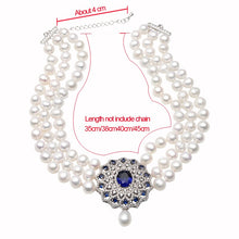 Load image into Gallery viewer, Luxury Multi Layer White Natural Freshwater Pearl Sapphire Crystal Pendant Necklace for Ladies
