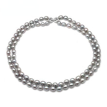 Load image into Gallery viewer, Double Strands Natural Gray Freshwater Pearl Beaded Necklace for Ladies
