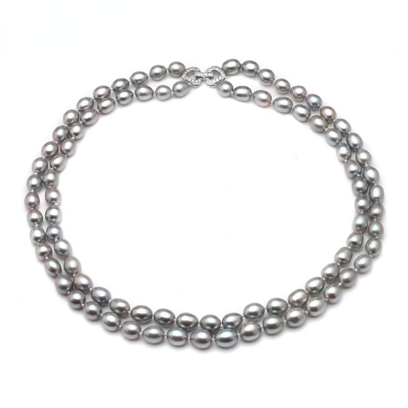 Double Strands Natural Gray Freshwater Pearl Beaded Necklace for Ladies