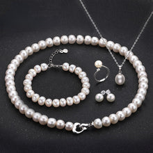 Load image into Gallery viewer, 5Pcs/Set Luxury Natural Freshwater Pearl Necklace Bracelet Earrings Ring Set For Ladies
