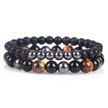 Load image into Gallery viewer, 2PCS Set Natural Black Obsidian Tiger Eye Hematite Beaded Bracelet
