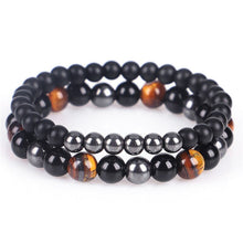 Load image into Gallery viewer, 2PCS Set Natural Black Obsidian Tiger Eye Hematite Beaded Bracelet
