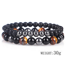 Load image into Gallery viewer, 2PCS Set Natural Black Obsidian Tiger Eye Hematite Beaded Bracelet
