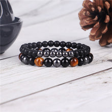 Load image into Gallery viewer, 2PCS Set Natural Black Obsidian Tiger Eye Hematite Beaded Bracelet
