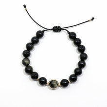 Load image into Gallery viewer, Designer Natural Black Golden Obsidian Beaded Adjustable Bracelet
