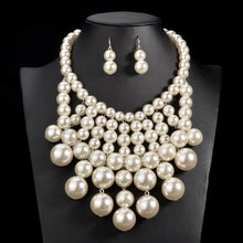 Load image into Gallery viewer, 2Pcs/Set Multilayer Luxury Big Size Pearl Beaded Statement Necklace Earrings Set
