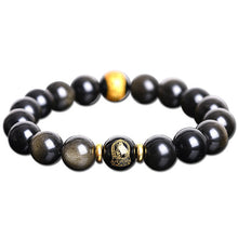 Load image into Gallery viewer, Handcrafted Natural Golden Obsidian Beaded Buddhist Charm Bracelet
