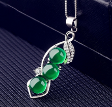 Load image into Gallery viewer, Lokaloca Natural Green Jade Chalcedony Lucky Peas Pendant 925 Silver Jewelry Necklace
