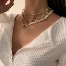 Load image into Gallery viewer, 3Pcs/Set Multi Layer Tennis Chain Pearl Beaded Toggle Clasp Choker Necklace
