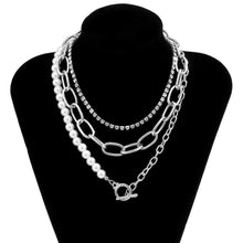 Load image into Gallery viewer, 3Pcs/Set Multi Layer Tennis Chain Pearl Beaded Toggle Clasp Choker Necklace
