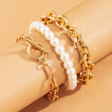 Load image into Gallery viewer, Nostalgia 3Pcs/Set Cuban Link Toggle Clasp Pearl Beaded Bracelets Set
