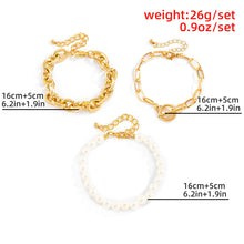 Load image into Gallery viewer, Nostalgia 3Pcs/Set Cuban Link Toggle Clasp Pearl Beaded Bracelets Set
