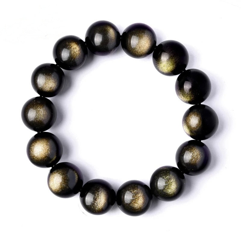 Natural Black Golden Obsidian 8/10/12/14/16mm Beaded Power Healing Chakra Reiki Stretch Bracelet