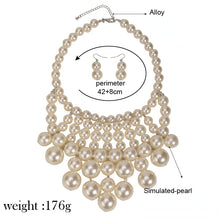 Load image into Gallery viewer, 2Pcs/Set Multilayer Luxury Big Size Pearl Beaded Statement Necklace Earrings Set
