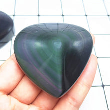 Load image into Gallery viewer, Handpolished 50-70mm Heart Shaped Natural Rainbow Obsidian Crystal
