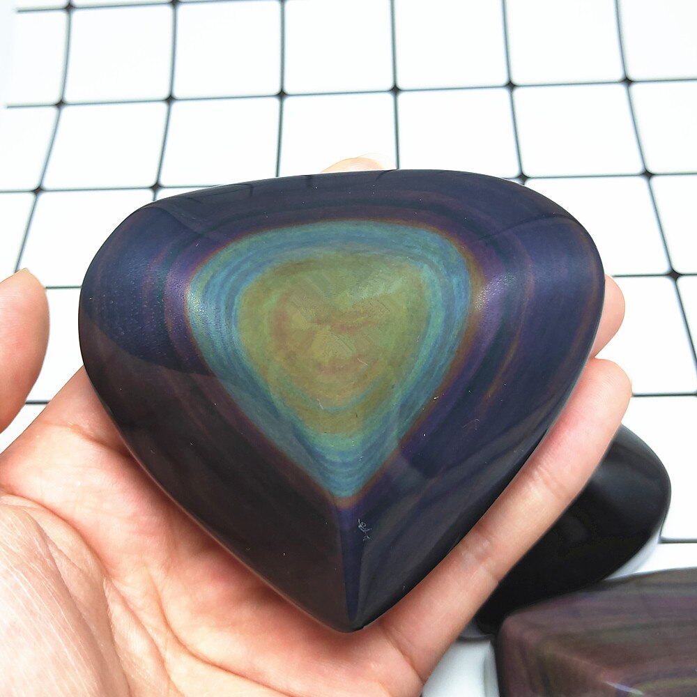 Handpolished 50-70mm Heart Shaped Natural Rainbow Obsidian Crystal