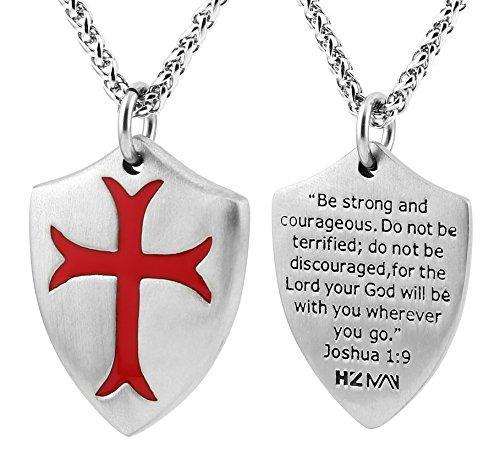 Knights Templar Cross Joshua Shield Stainless Steel Pendant Necklace