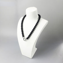 Load image into Gallery viewer, Natural Black Obsidian Beaded 925 Sterling Silver Vintage Circle Pendant Necklace
