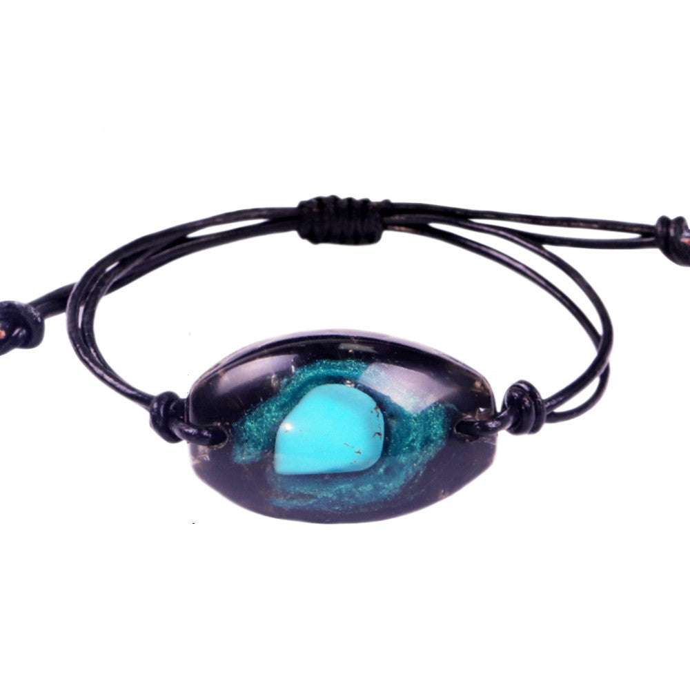 Handcrafted Natural Obsidian Turquoise Charm Orgonite Bangle Energy Bracelet