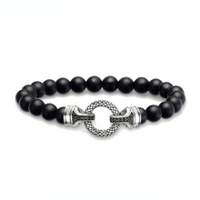 Load image into Gallery viewer, Natural Black Obsidian Beaded With 925 Sterling Silver Circle Clasp Charm Bracelet
