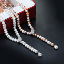 Load image into Gallery viewer, Double Strands Natural White Freshwater Pearl Beaded Long Necklace for Ladies
