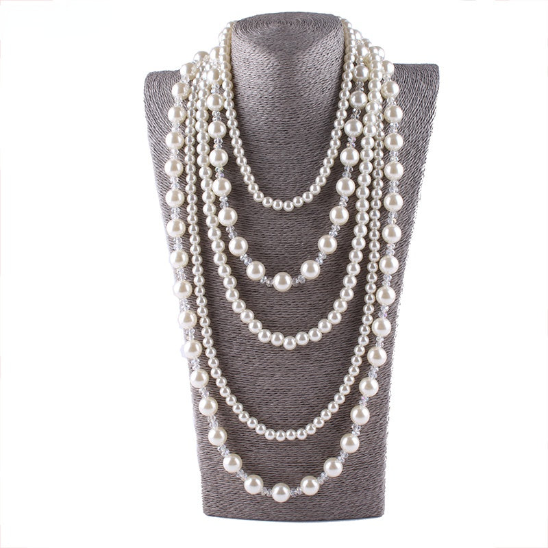 Luxury Design Multi Layers White Pearl Beaded Necklace for Ladies