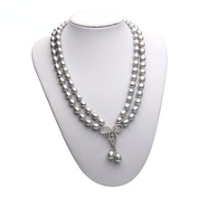 Load image into Gallery viewer, Double Strands Natural Gray Freshwater Pearl Beaded Pendant Necklace for Ladies
